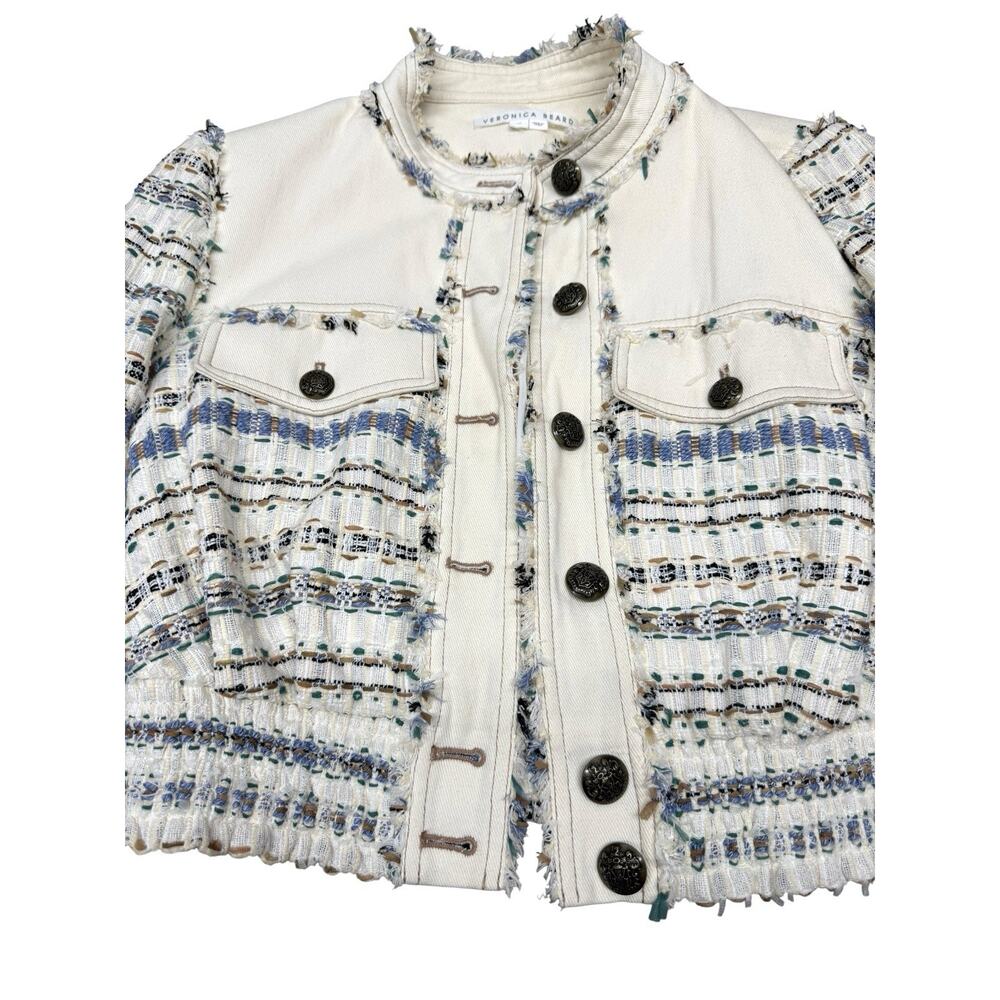 Veronica Beard Darren Tweed Jacket Ecru Multi Fringe Crop Jacket US 12 - Picture 8 of 14